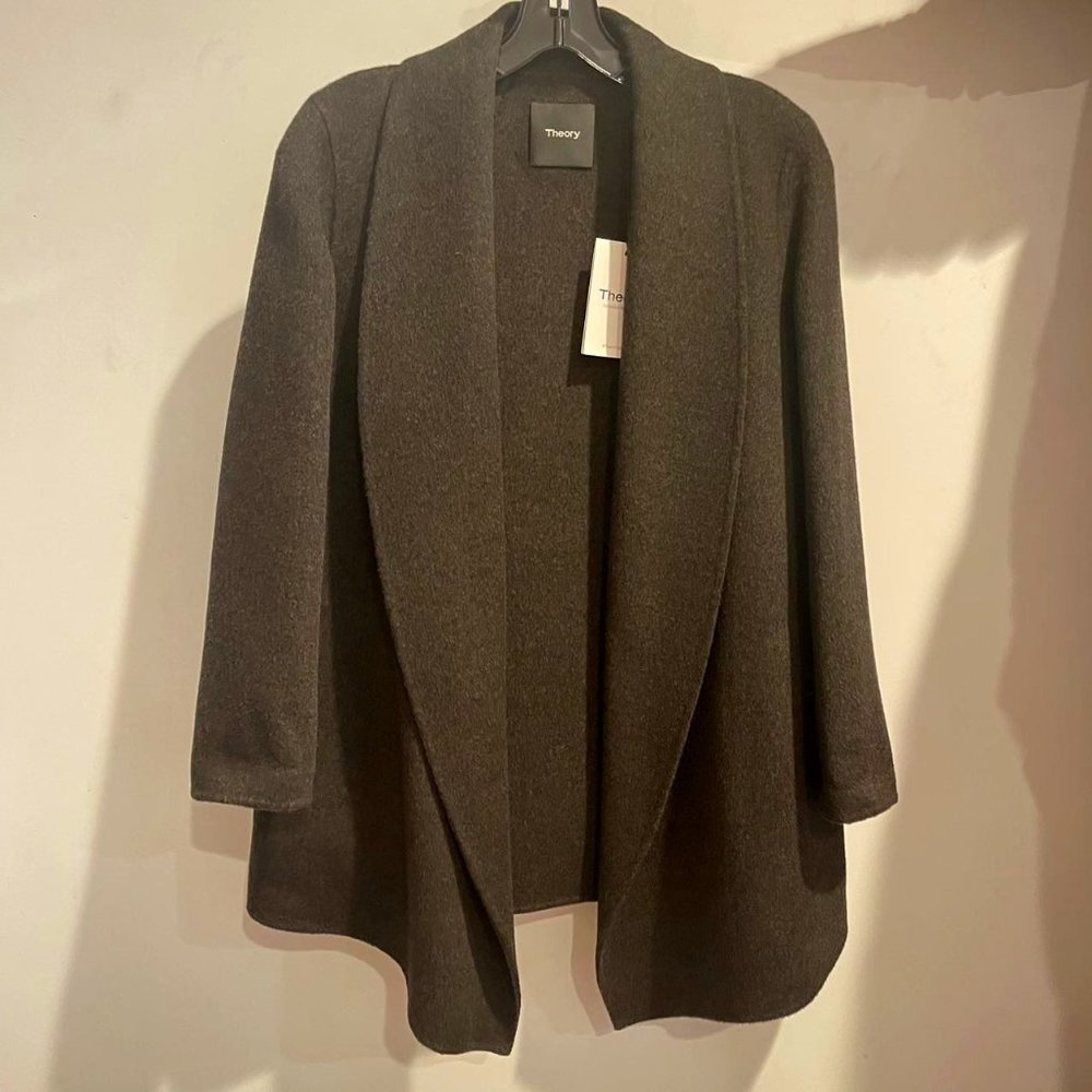 Theory Clairene Shawl Sileena Coat in Thyme, Size P, NWT